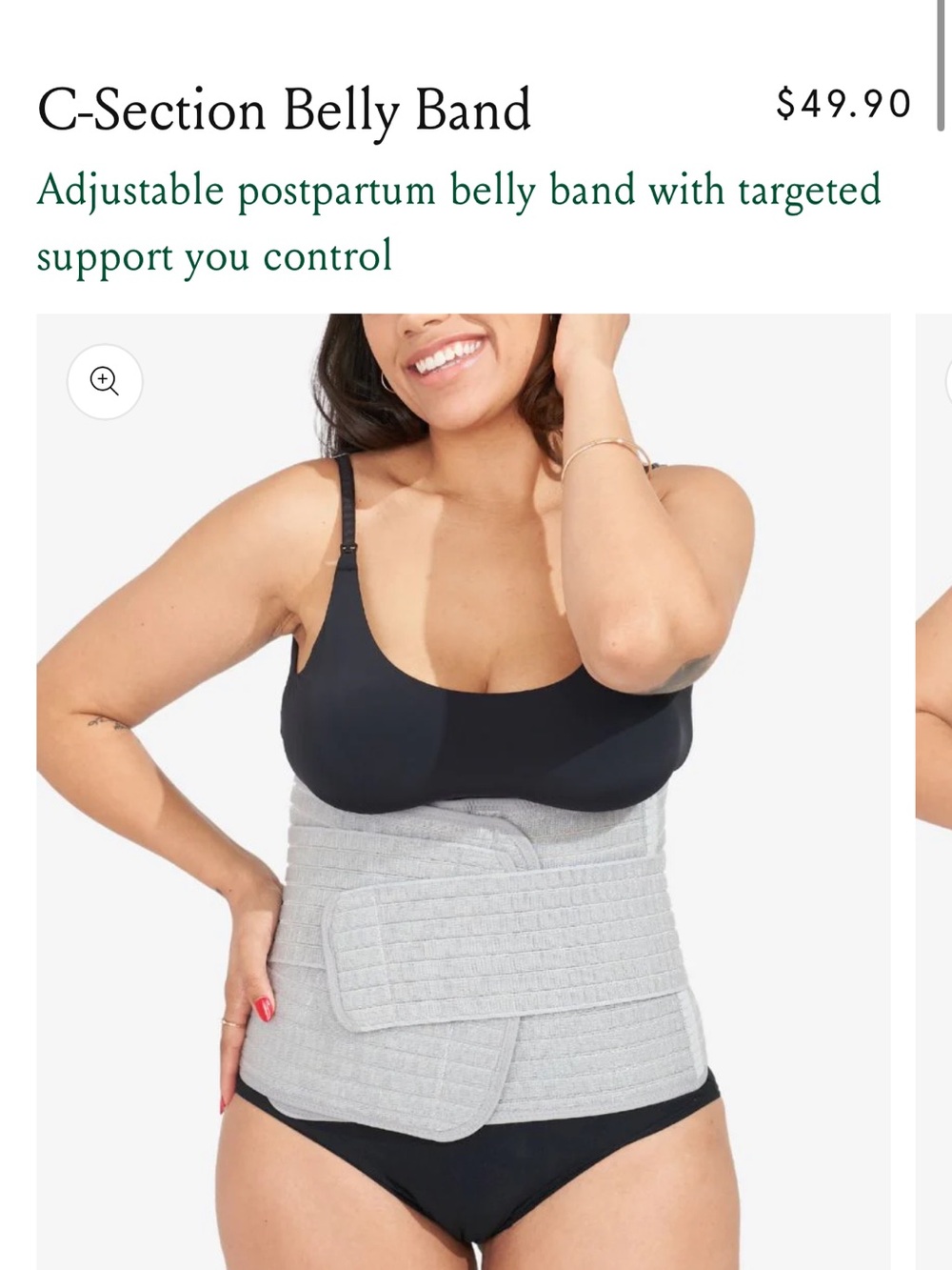 C-Section Belly Band Adjustable Postpartum Support — Gray